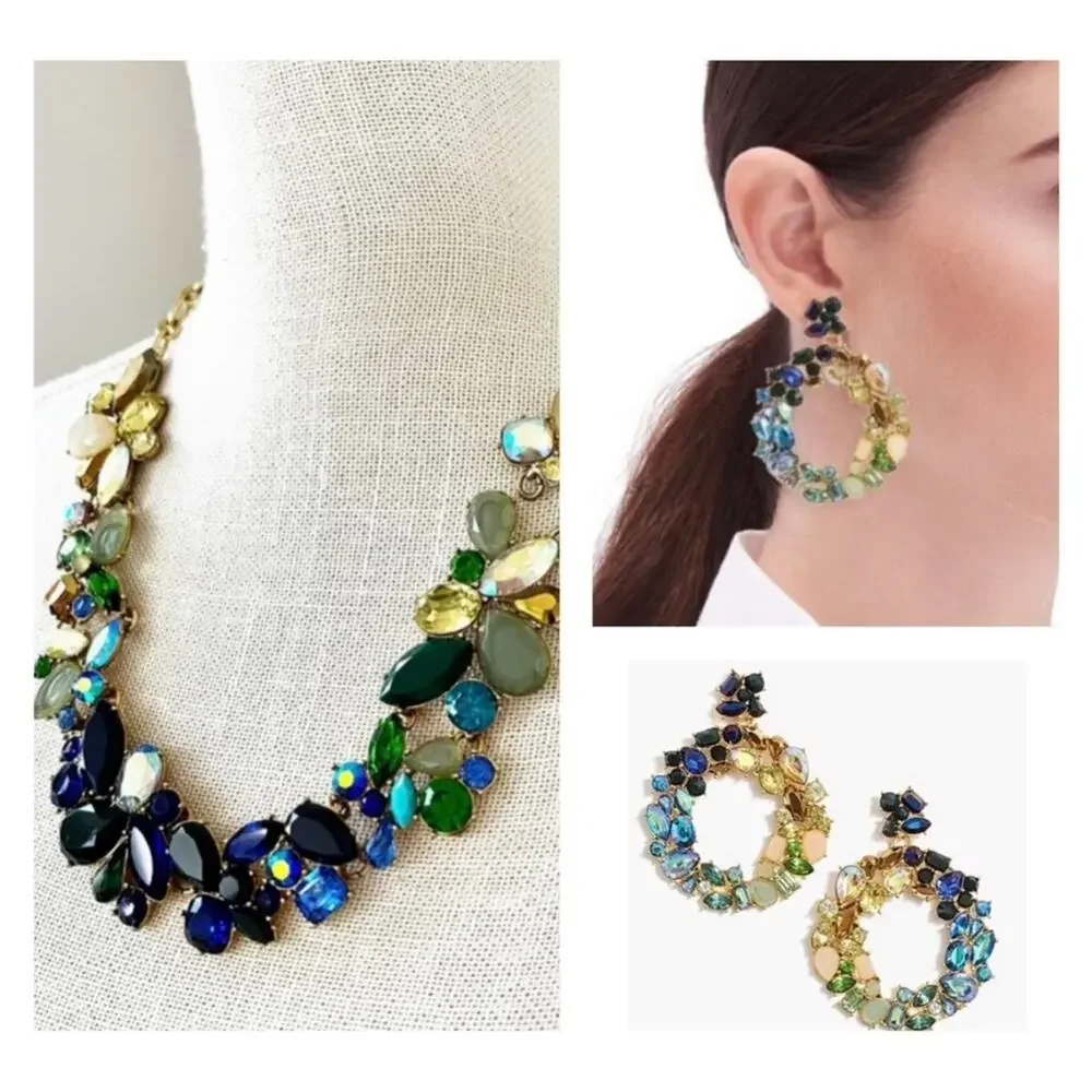 J.Crew matching ombre necklace earrings rhinestone set ombré